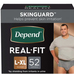 Depend Real Fit Incontinence Adult Underwear for Men - Large/X-Large (52 Count, Grey)